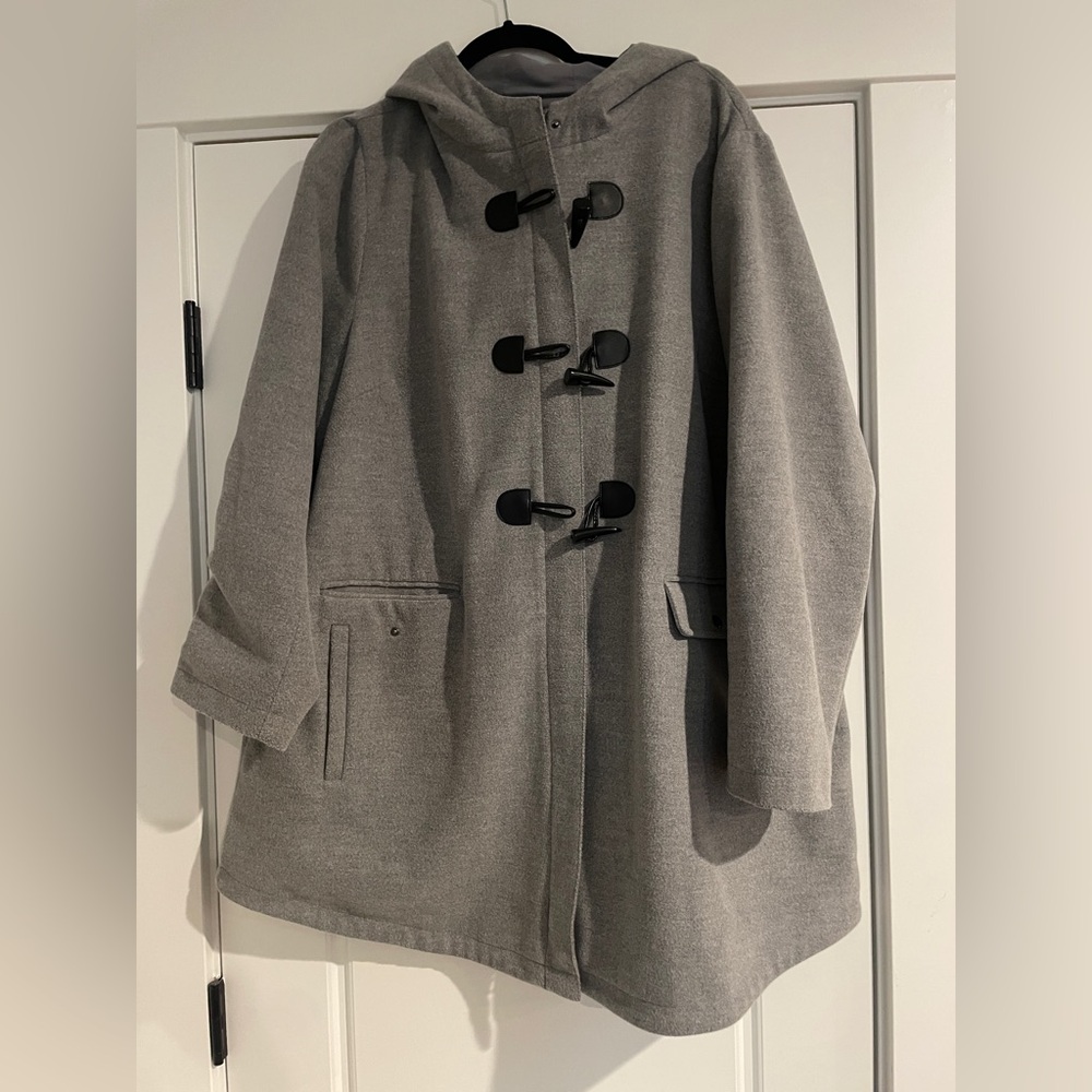 J.Jill 2X Hooded Swing Coat Gray Flannel Jacket Plus Size EUC